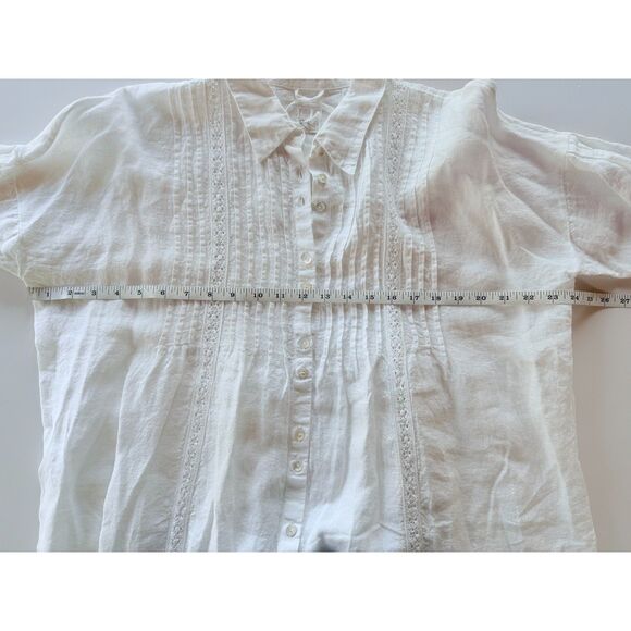 NWT 120% Lino Belted Linen Button Front Pintuck Detail Shirt Dress in White Sz S - Picture 10 of 11
